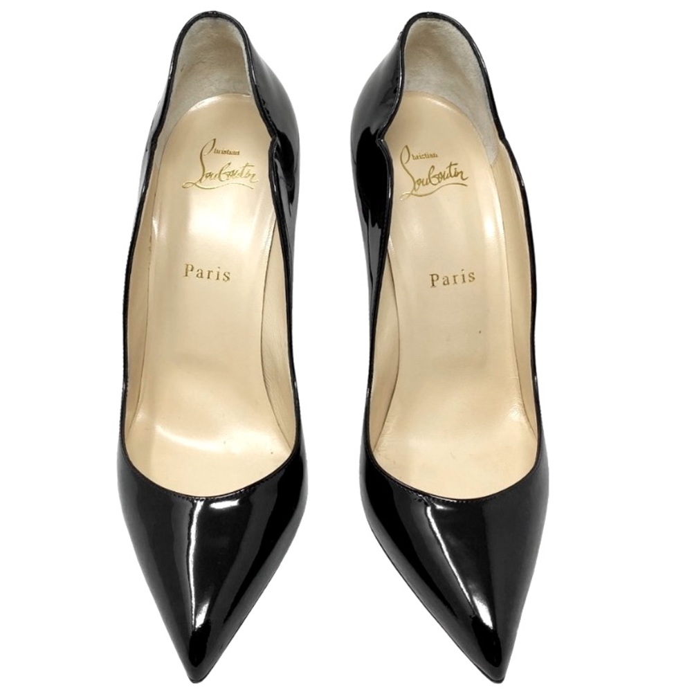 Christian Louboutin Hot Chick 100 Pointed Toe Black Patent Leather Pumps sz 39